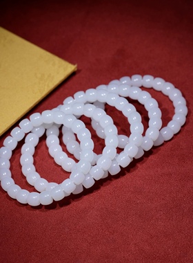 新疆和田山料8/7mm直切老型珠单圈手链玉质温润细糯男女同款手串