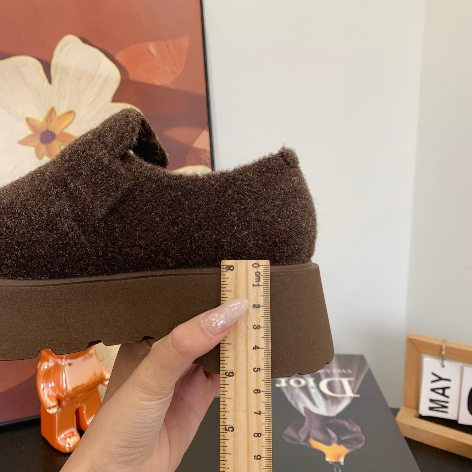 复古灰色毛呢绒面勃肯鞋2025冬季加绒魔术贴小个子女松糕厚底棉鞋,淘宝优惠券,粉丝福利购,淘宝优惠卷