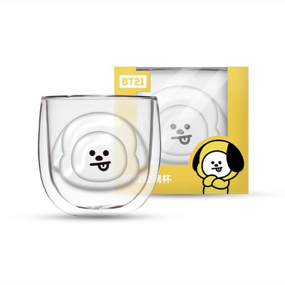 屈臣氏BT21双层玻璃杯子BTS防弹少年团隔热杯水杯茶杯保温杯包邮 - 图3