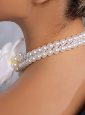 白色山茶花珍珠链条项链女