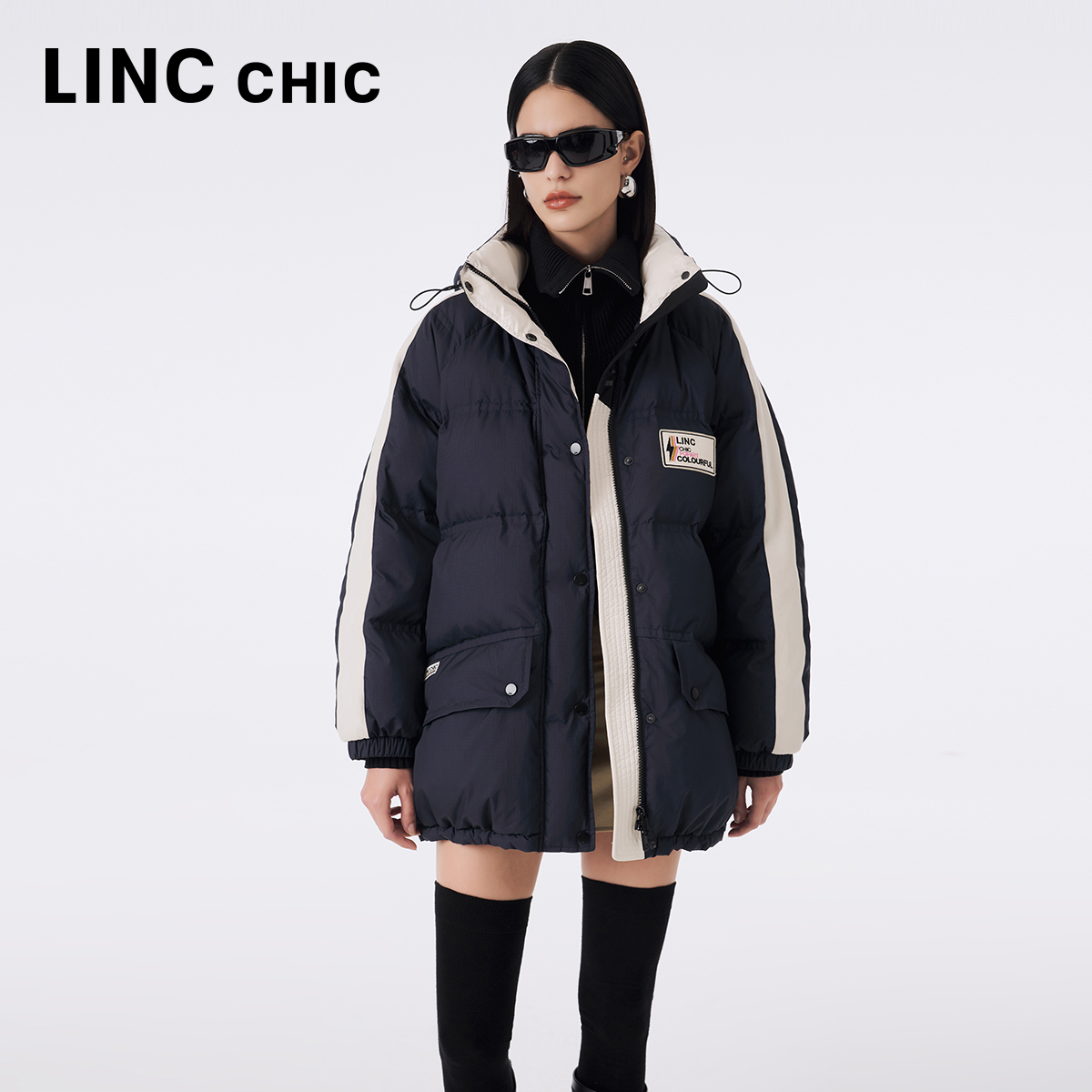 LINC金羽杰中长款羽绒服女冬季2023新款面包服功能性防雨雪3190