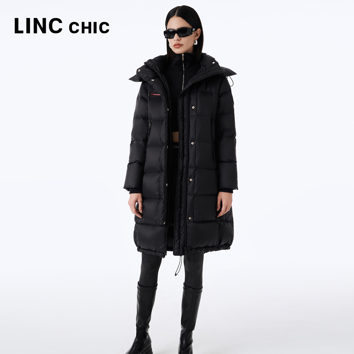 LINCCHIC金羽杰2023冬新款简约通勤中长款连帽羽绒服女Y23806266