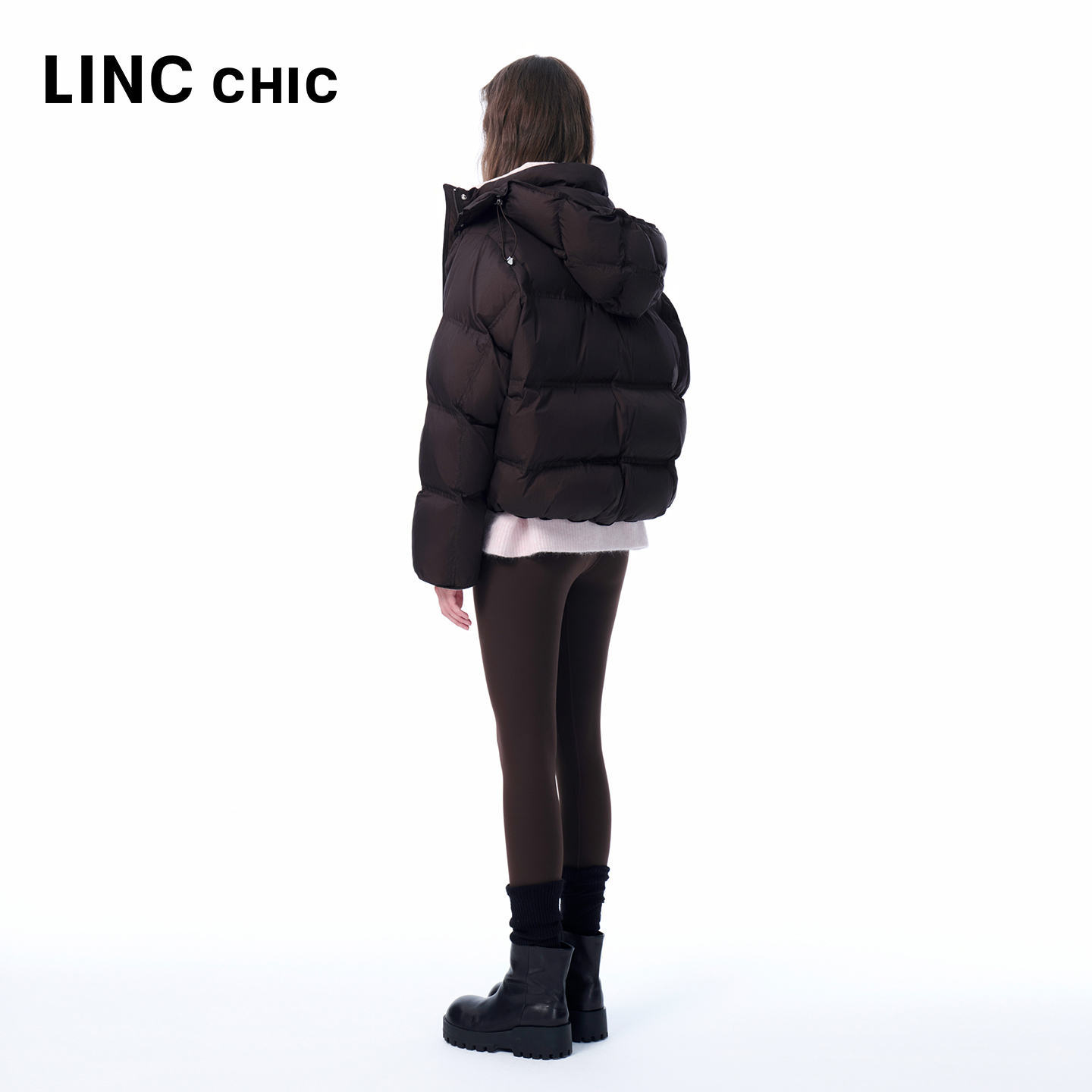 LINCCHIC金羽杰2025年冬季新款羽绒服落肩围裹感连帽羽绒服女1188
