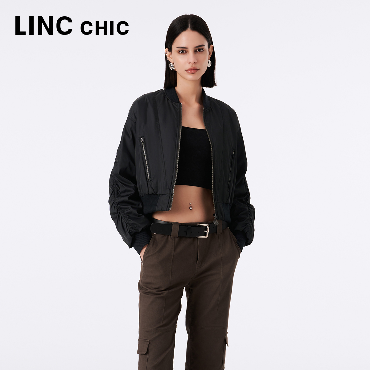 LINC金羽杰短款轻薄羽绒服女2023新款刺绣夹克外套女Y23801009Y