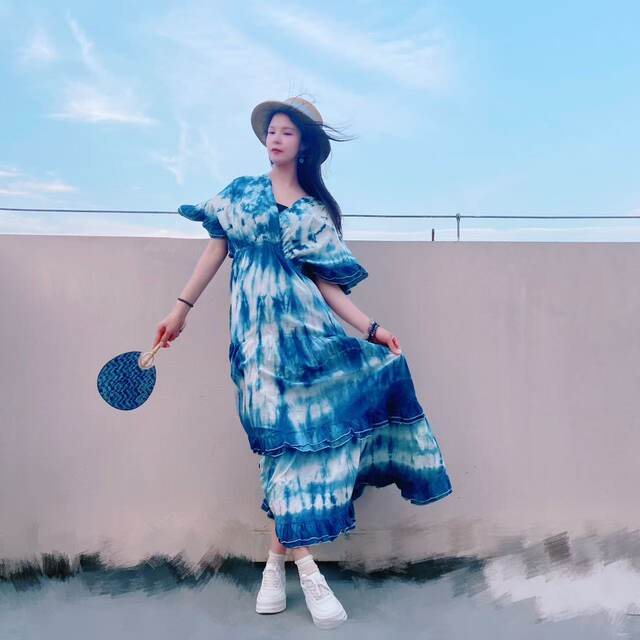 Yiche ຝ້າຍບໍລິສຸດຕົ້ນສະບັບ tie-dye strappy ruffle backless