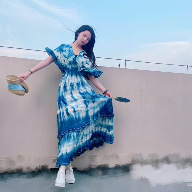 Yiche ຝ້າຍບໍລິສຸດຕົ້ນສະບັບ tie-dye strappy ruffle backless