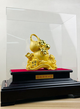 新款上市树脂绒沙金福禄有余葫芦摆件创意中式家居客厅电视柜摆件