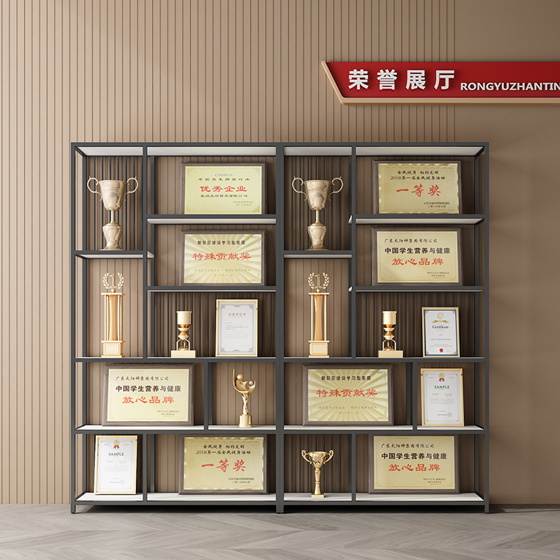荣誉证书展示架公司荣誉墙奖牌奖杯产品证书陈列架模型样品展示柜 - 图0