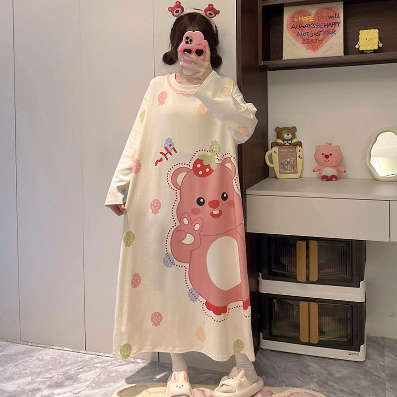 2026少女睡衣春秋纯棉长袖睡裙大童学生韩版宽松可爱家居服长裙子,淘宝优惠券,粉丝福利购,淘宝优惠卷