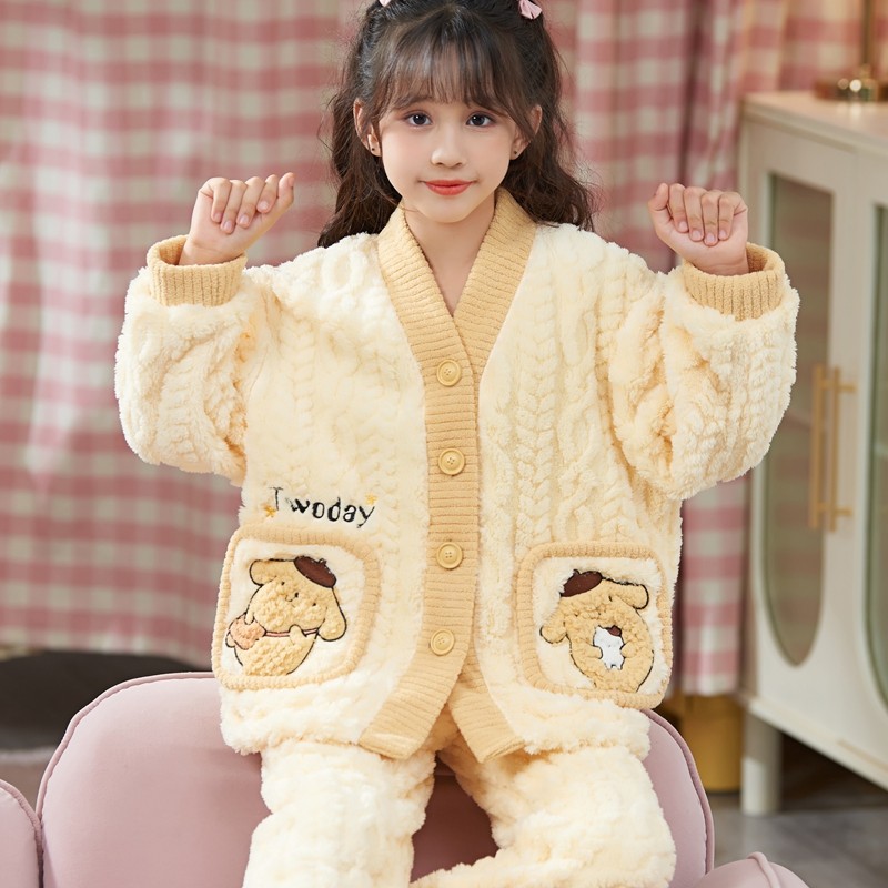 布丁狗珊瑚绒女童甜美卡通睡衣秋冬可爱法兰绒女孩大童家居服套装,淘宝优惠券,粉丝福利购,淘宝优惠卷