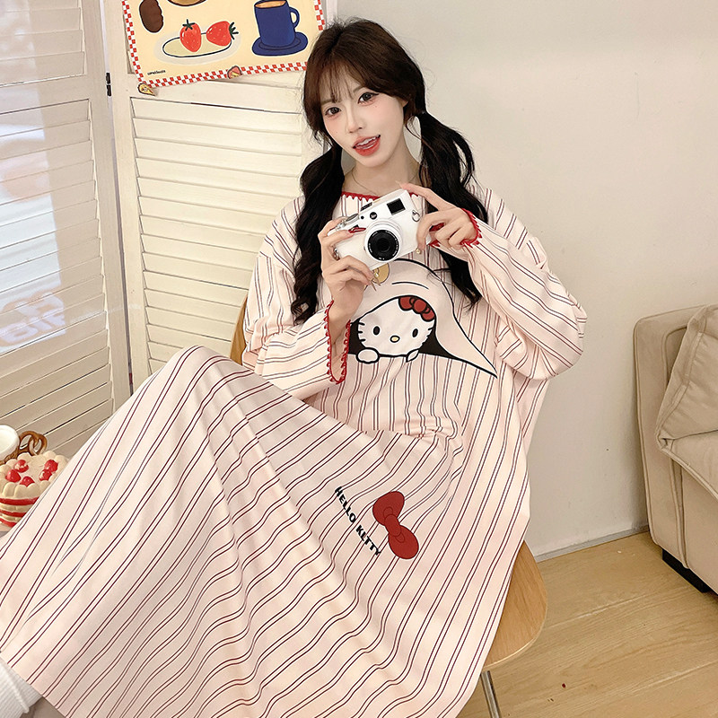 2026少女睡衣春秋纯棉长袖睡裙大童学生韩版宽松可爱家居服长裙子,淘宝优惠券,粉丝福利购,淘宝优惠卷