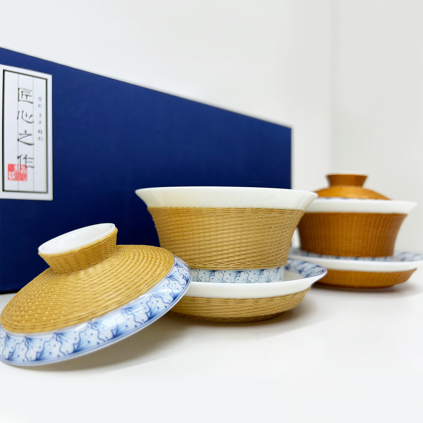 熊猫竹编茶具盖碗套装非遗竹丝扣瓷茶杯四川特色成都非遗礼物包邮,淘宝优惠券,粉丝福利购,淘宝优惠卷