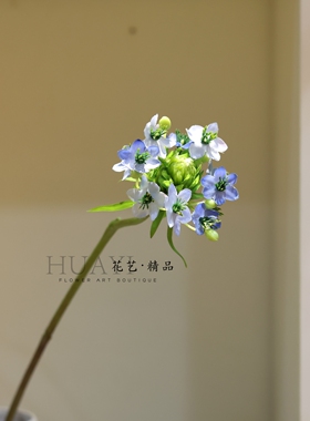 仿真小花束蓝白色小花朵高枝线条天鹅绒家居装饰摆件客厅插花素材