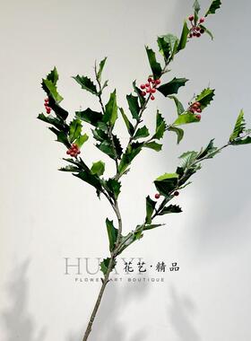 单枝绿叶红果发财果野浆果插花