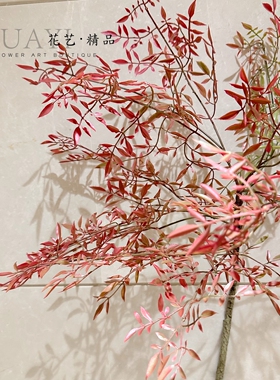 复古红色南天竹叶南天竺仿真植物红叶秋季植物布景装饰素材槭木