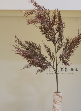 咖色树枝秋叶雾凇迷雾仿真松柏枝条松树枝松针装饰性花艺摆件