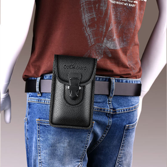 Waist bag for men working at the construction site, men's belt for carrying mobile phones, double mobile phone bag hanging on the waist, special cowhide leather belt, real