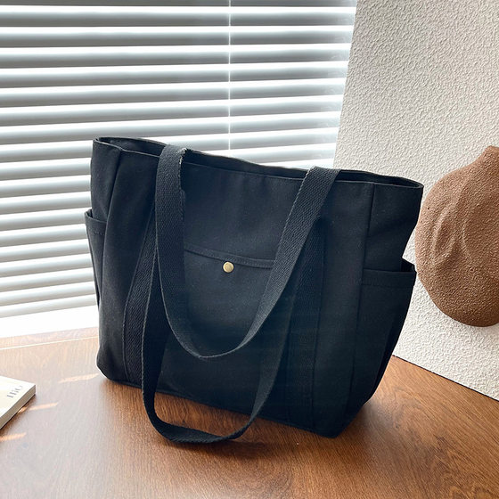 Canvas bag large capacity tote for work and outing, good-looking commuting, versatile literary and artistic new style student wear single shoulder bag