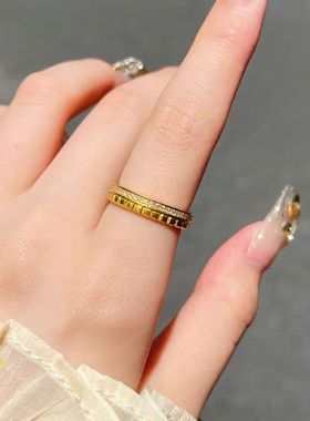潮牌同款满天星镶钻菱格叠戴可调节简约小众女戒指精致戒子窄版新