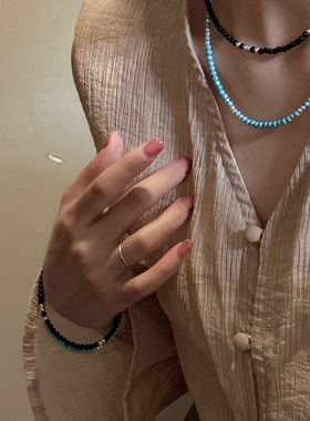 s925纯银fever同款串珠项链ins博主穿搭单品玛瑙松石可叠戴锁骨