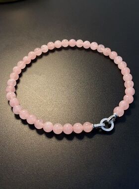 新款国潮风新中式西柚粉晶圆珠项链简约冰透水晶锁骨链项链