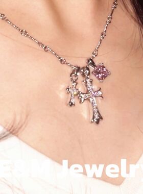 HC方糖 满锆石十字架项链吊坠 超高保色 情侣潮朋克嘻哈项链