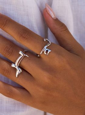 幸运猫狗戒指钛钢不掉色首饰外贸不锈钢手饰品女高级感rings