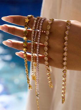 出口欧美钛钢爱心锆石手链轻奢高级感首饰不锈钢饰品叠戴跨境版