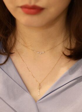 通体S925纯银镀14K金钥匙项链吊坠女轻奢气质小众设计感锁骨链女