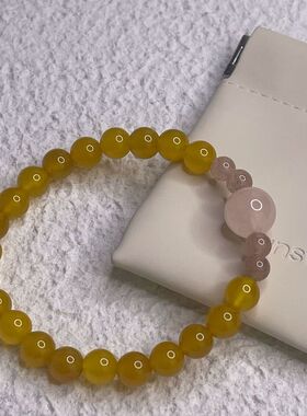 新中式百搭串珠手链 原创手工不规则水晶手链 黄玛瑙粉晶混搭手链