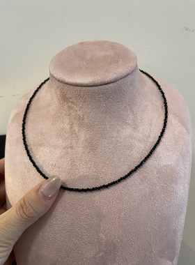 s925纯银黑色尖晶石项链女choker锁骨链短款项圈轻奢小众设计高级