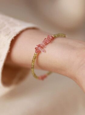 天然淡水珍珠国风新中式小方糖橄榄石粉水晶珍珠锁骨项链文艺女