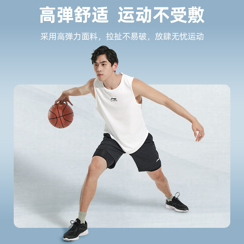 李宁男运动篮球训练服无袖白色t恤 艾林运动运动T恤