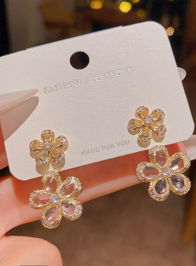 gaoxiang春夏爆款精致锆石花朵耳环女轻奢小众感耳钉时尚百搭气质