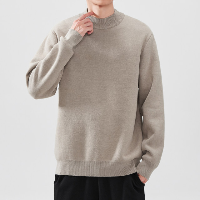 Solid color pullover half turtleneck sweater men's winter 2024