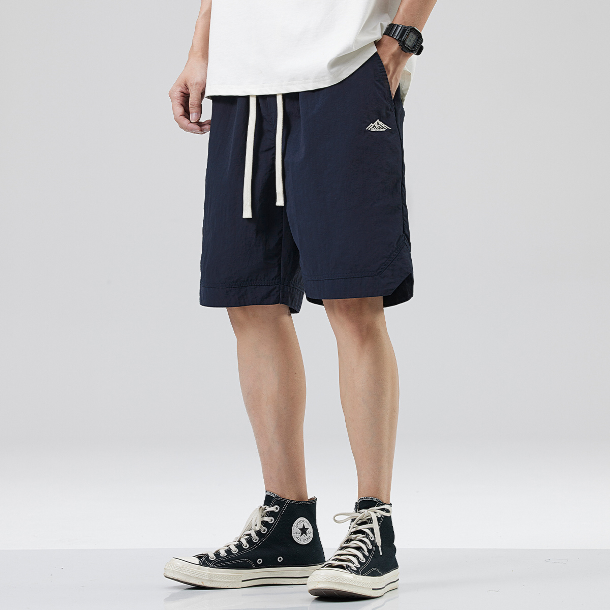 Hansca男士短袖t恤夏季套装穿搭配冰丝短裤日系风男装高端休闲裤