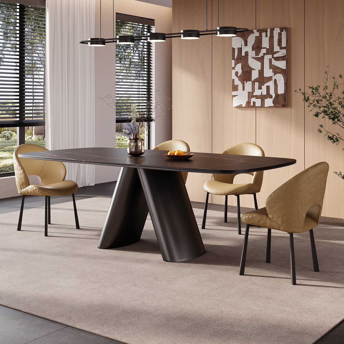 意式轻奢岩板餐桌家用现代简约长方形桌别墅酒店餐厅高定洽谈桌椅,淘宝优惠券,粉丝福利购,淘宝优惠卷