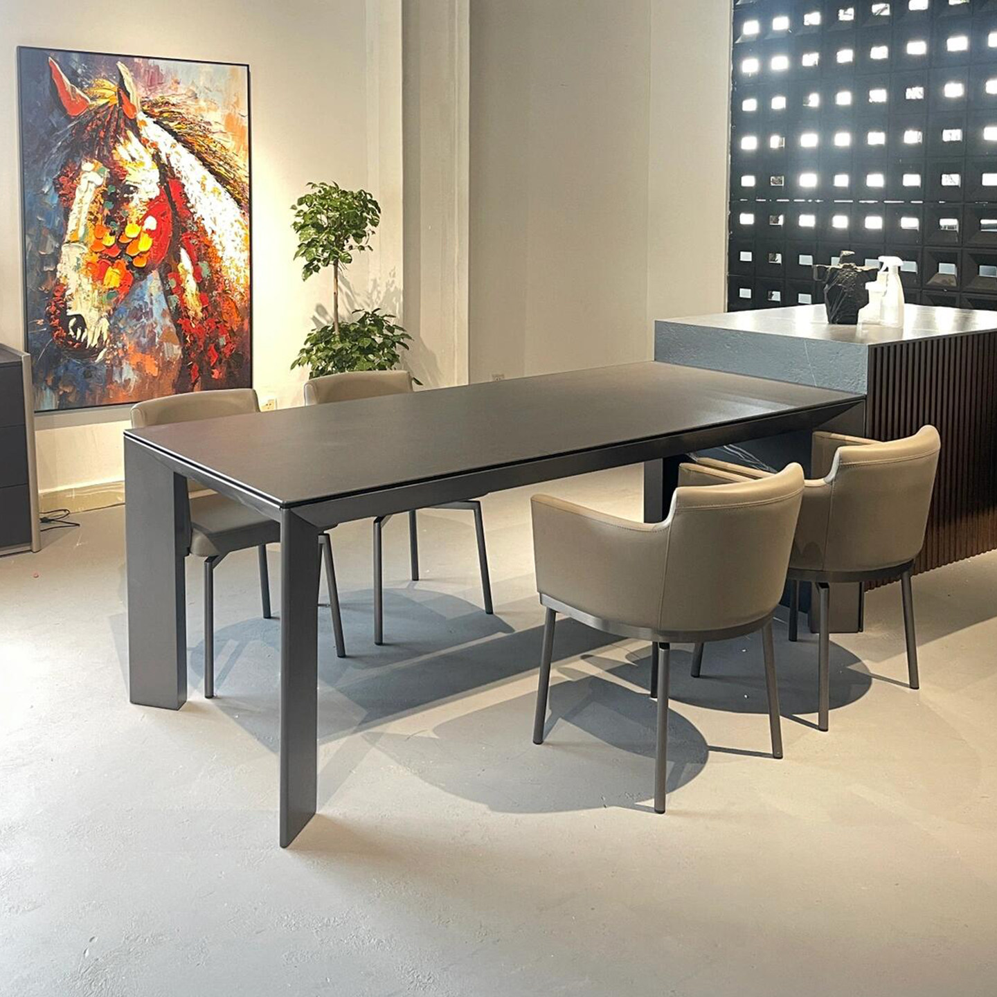 洞石岩板餐桌2025新款家用极简不锈钢饭桌简约高端定制长方形桌子,淘宝优惠券,粉丝福利购,淘宝优惠卷