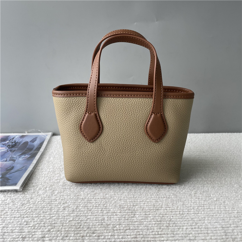 2024夏季新款菜篮子头层牛皮手提单肩斜挎包撞色时尚百搭真皮女包 - 图1