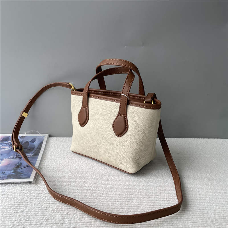 2024夏季新款菜篮子头层牛皮手提单肩斜挎包撞色时尚百搭真皮女包 - 图0