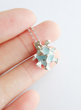 山略原创手工纯银烧珐琅吊坠项链