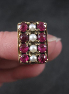 古着孤品镶嵌红宝石珍珠戒指