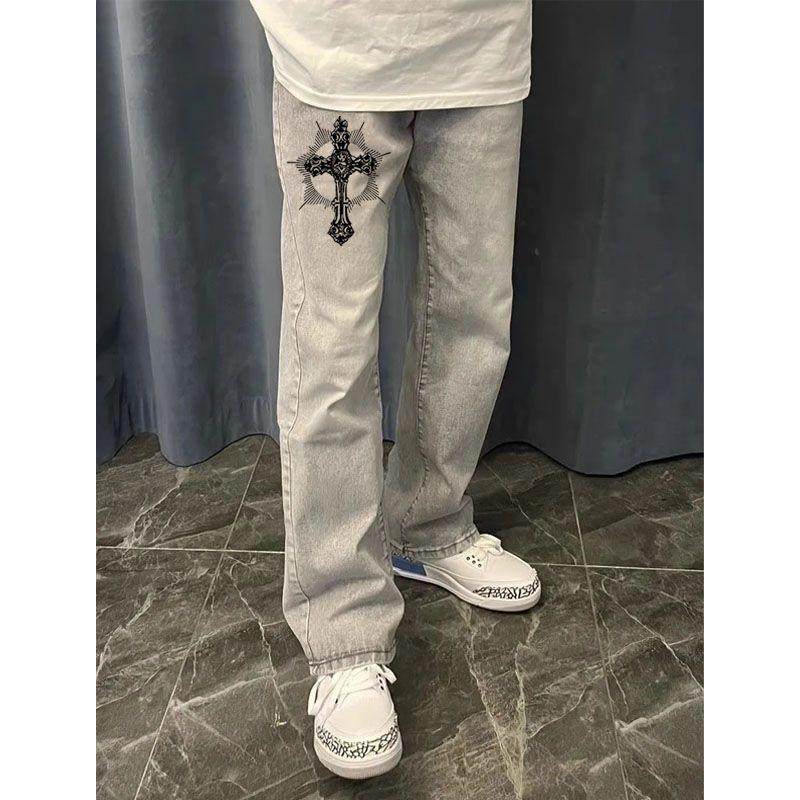 中大童美式高街百搭显瘦男女牛仔裤休闲潮ins直筒加绒烟灰色裤子,淘宝优惠券,粉丝福利购,淘宝优惠卷