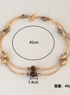 原创设计 欧美风饰品 铜管天然虎眼石双层质感轻奢款项链女