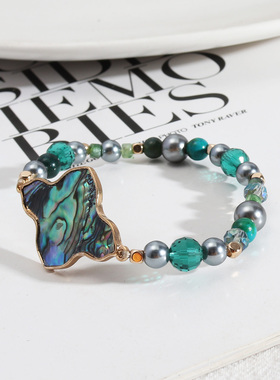 潮流设计开发 欧美风饰品 四叶花时尚鲍鱼贝镶嵌串珠弹力线手链女