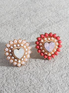 潮流设计开发 欧美风饰品 桃心时尚个性珍珠豆质感心形戒指女