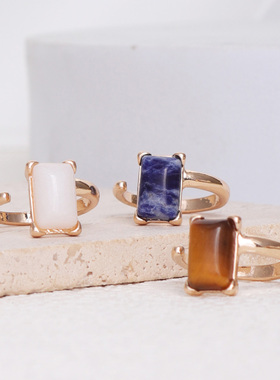 潮流设计开发 欧美风饰品 天然石镶嵌合金金属质感简约百搭戒指女