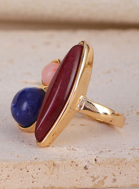 原创设计 欧美风饰品 天然石镶嵌金属时尚个性百搭戒指女