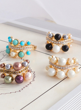 原创设计 欧美风饰品 珍珠合金时尚个性简约百搭戒指女