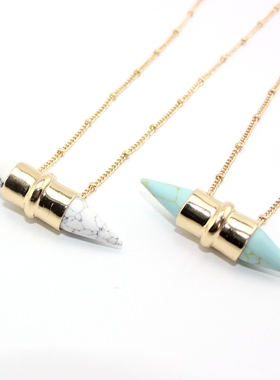 欧美风饰品镶嵌双头尖锥短款项链